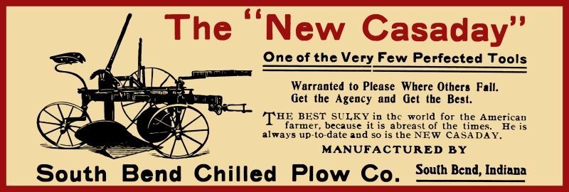 South Bend CASADAY Chilled Plow, IN NEW Sign: 12×36″ USA STEEL XL Size, 4 lbs