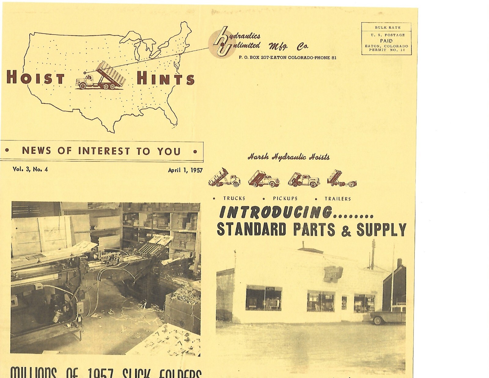 Farm Brochure – Harsh Hydraulic Truck Hoist – c1952-57 – 6 items (F8214)