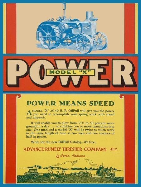 Rumely Model X Tractor – LaPorte, Indiana NEW Sign 24×30″ USA STEEL