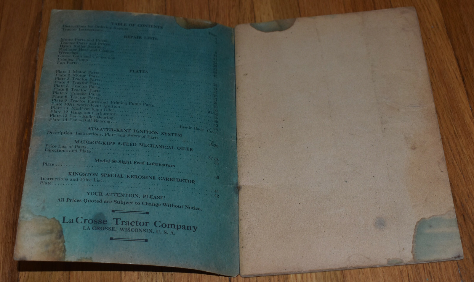 Vintage 1922 La Crosse WI Tractor Co Instruction Manual Model F G H REPAIR LIST