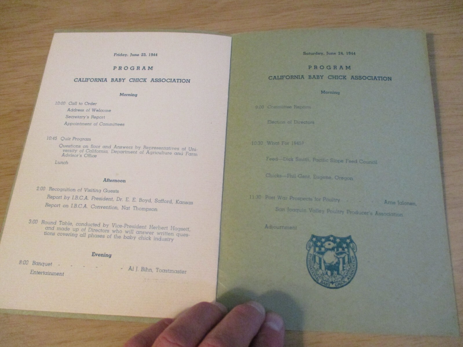 VTG 1944 WWII Era ‘PROGRAM’~California TURKEY/Poultry/CHICK~”HOTEL FRESNO”~