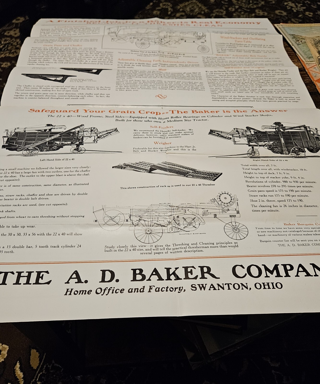 Huge c1910 Baker Tractor Fold Out Brochure Swanton Ohio