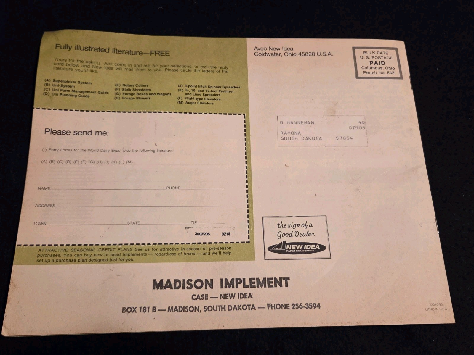 1972 New Idea Corn Machines Advertising Brochure Uni-System Madison South Dakota