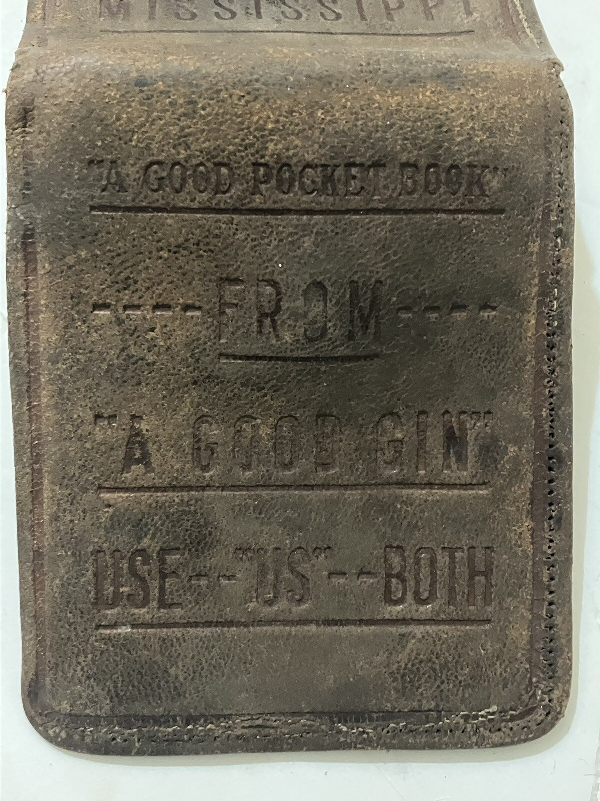Vintage Mississippi Gin Leather Wallet First Bale Of Cotton Advertising