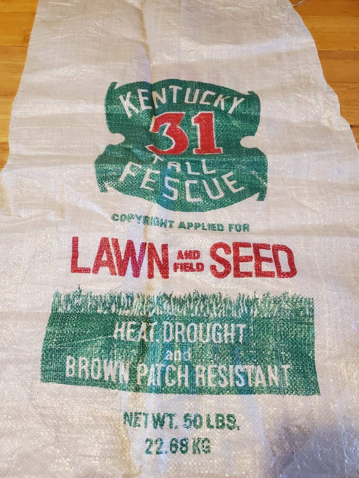 Vintage Kentucky 31 Tall Fescue Grass Seed Bag Sack ONLY 36″x20″