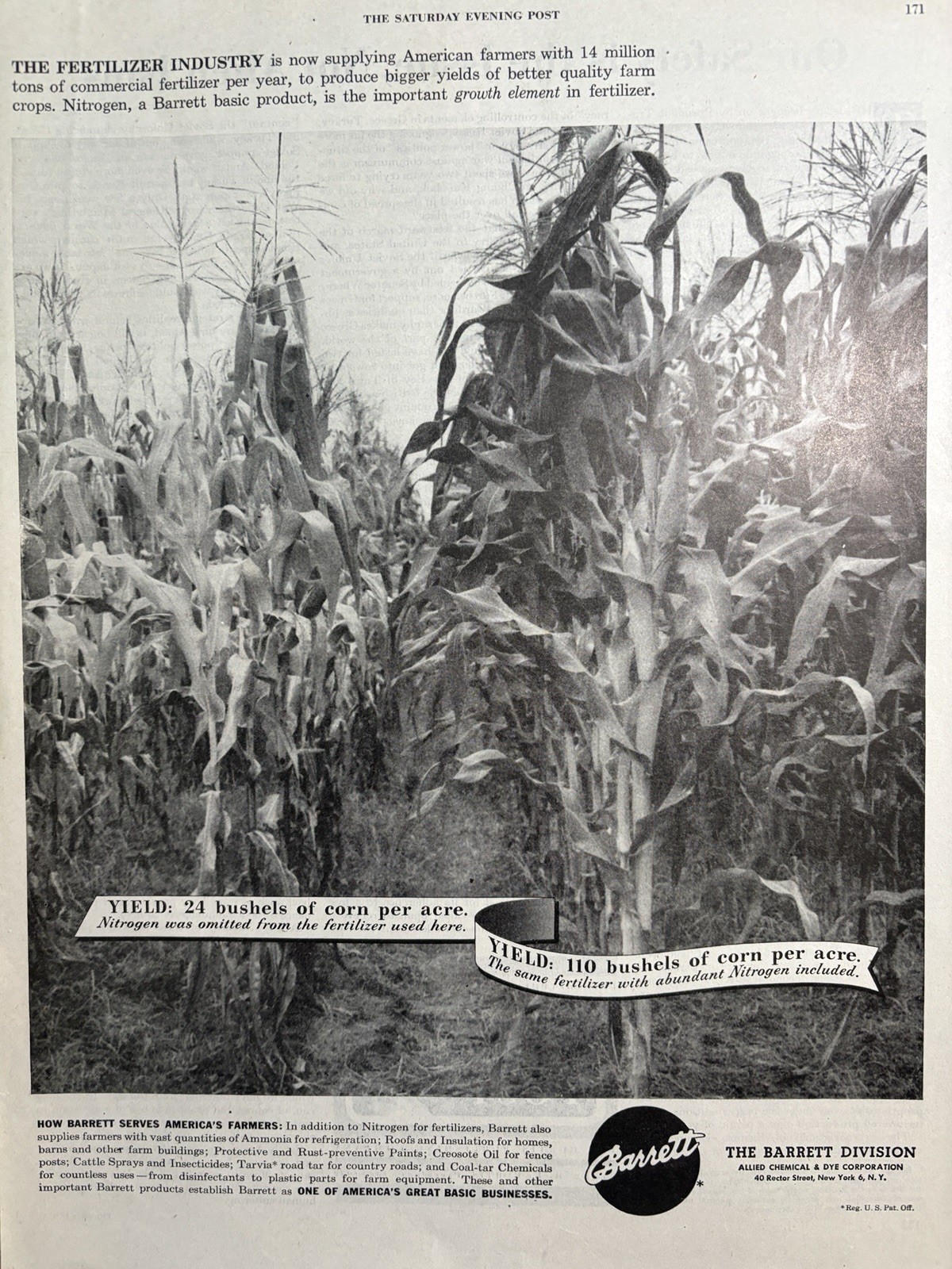1947 Allied Chemical & Dye Corp Barrett Fertilizer Industry Farmer VTG Print Ad