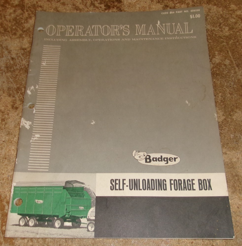 vintage badger self-unloading forage box operators manual see condition used