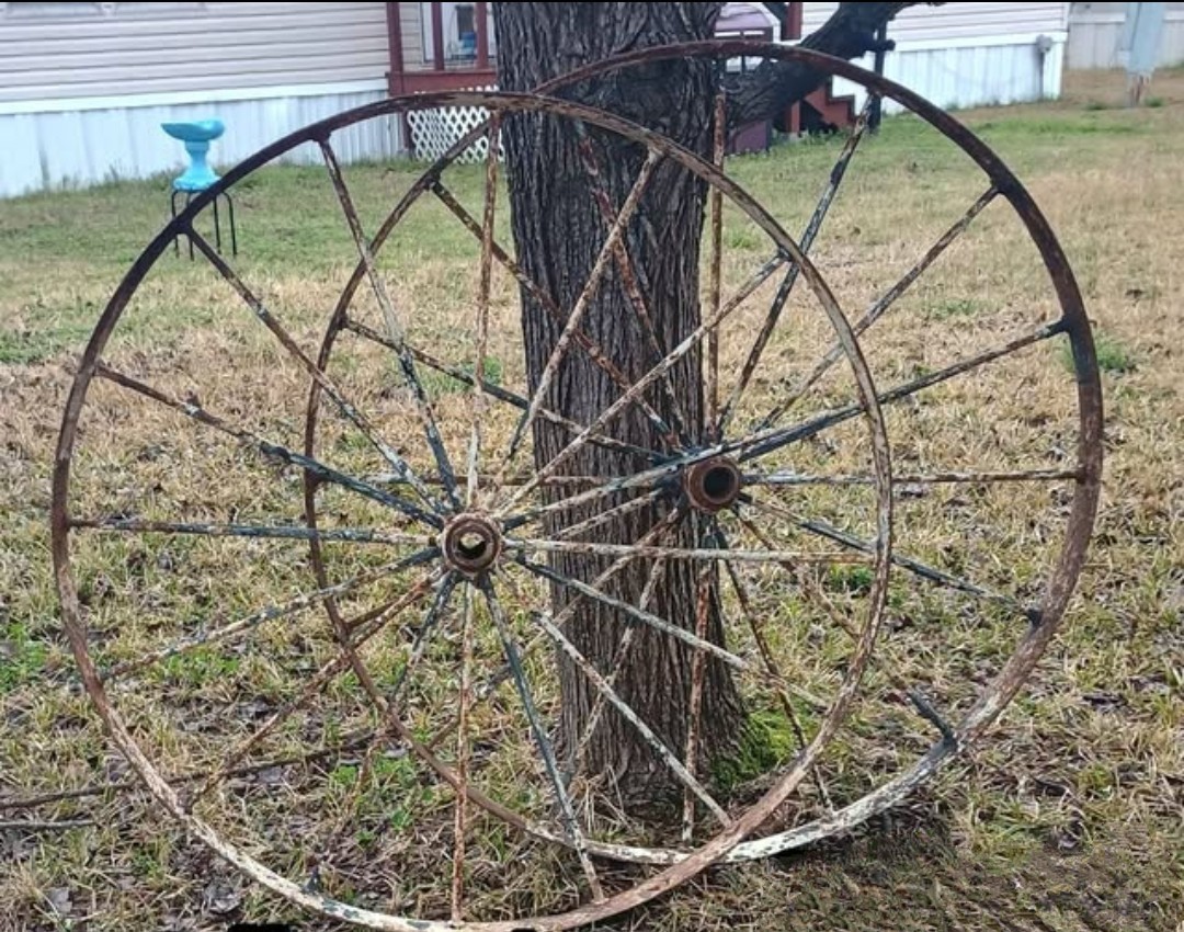 Antique 40in Solid Wrought Iron Wagon Wheels Perfectly Weathered