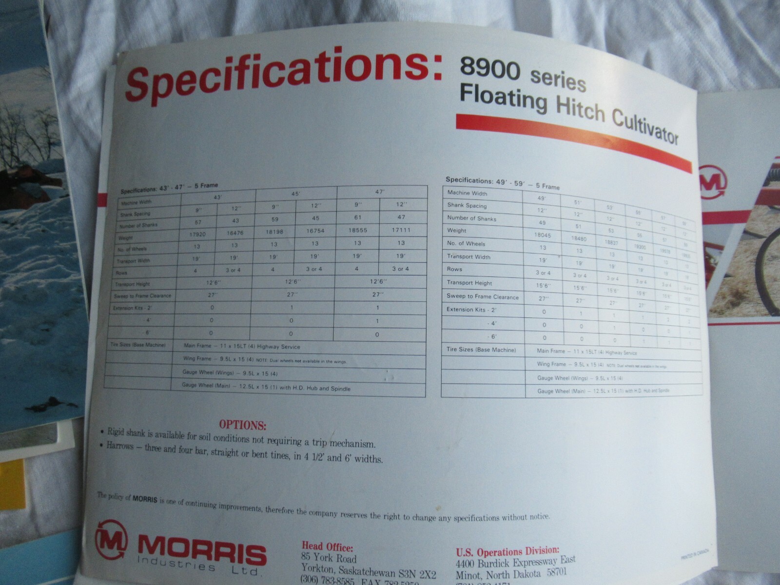 Morris 8900 series cultivator brochure