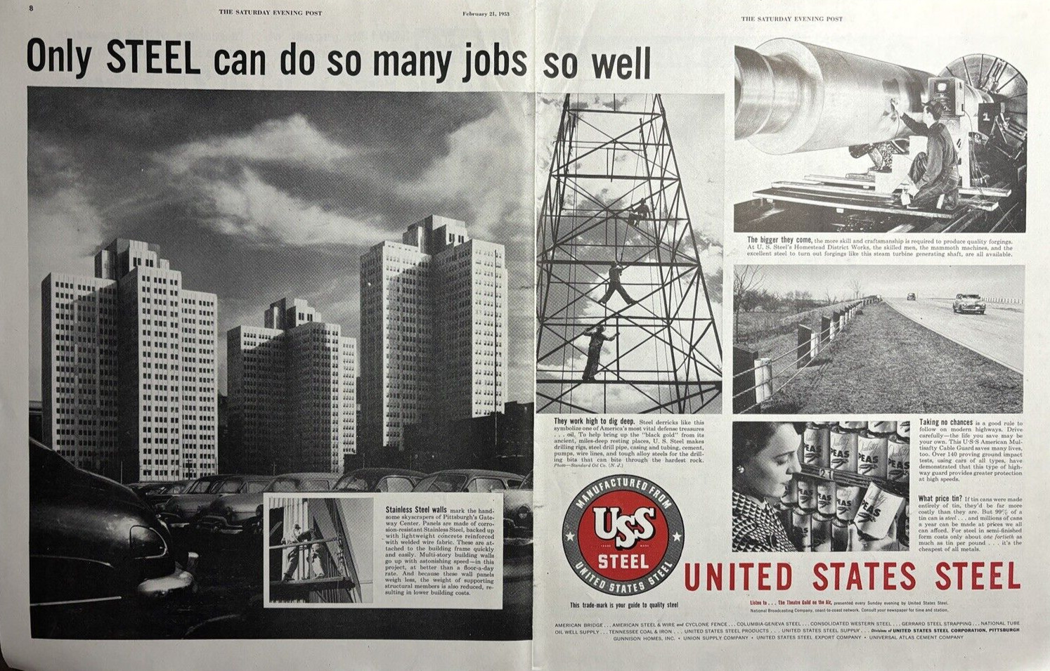 1953 United States Steel Do So Many Jobs Stainless Walls Building VTG Print Ad
