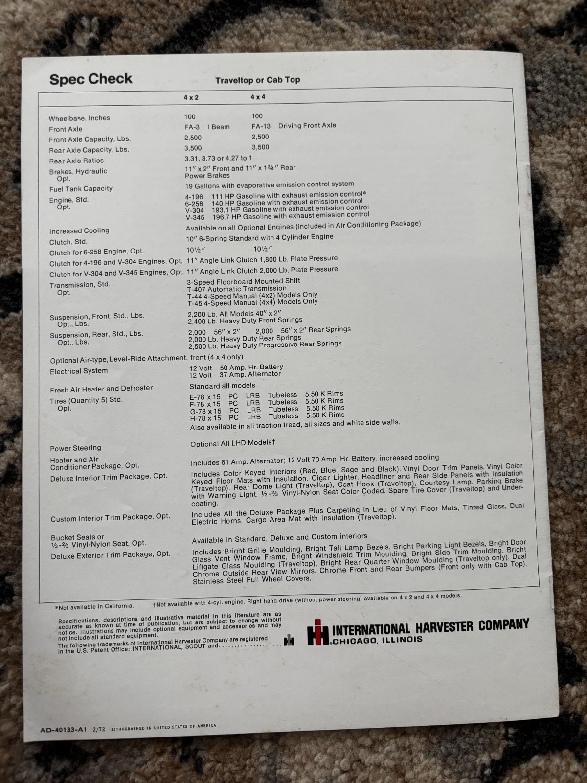 International Harvester Scout II For 1972 Brochure DCPA26