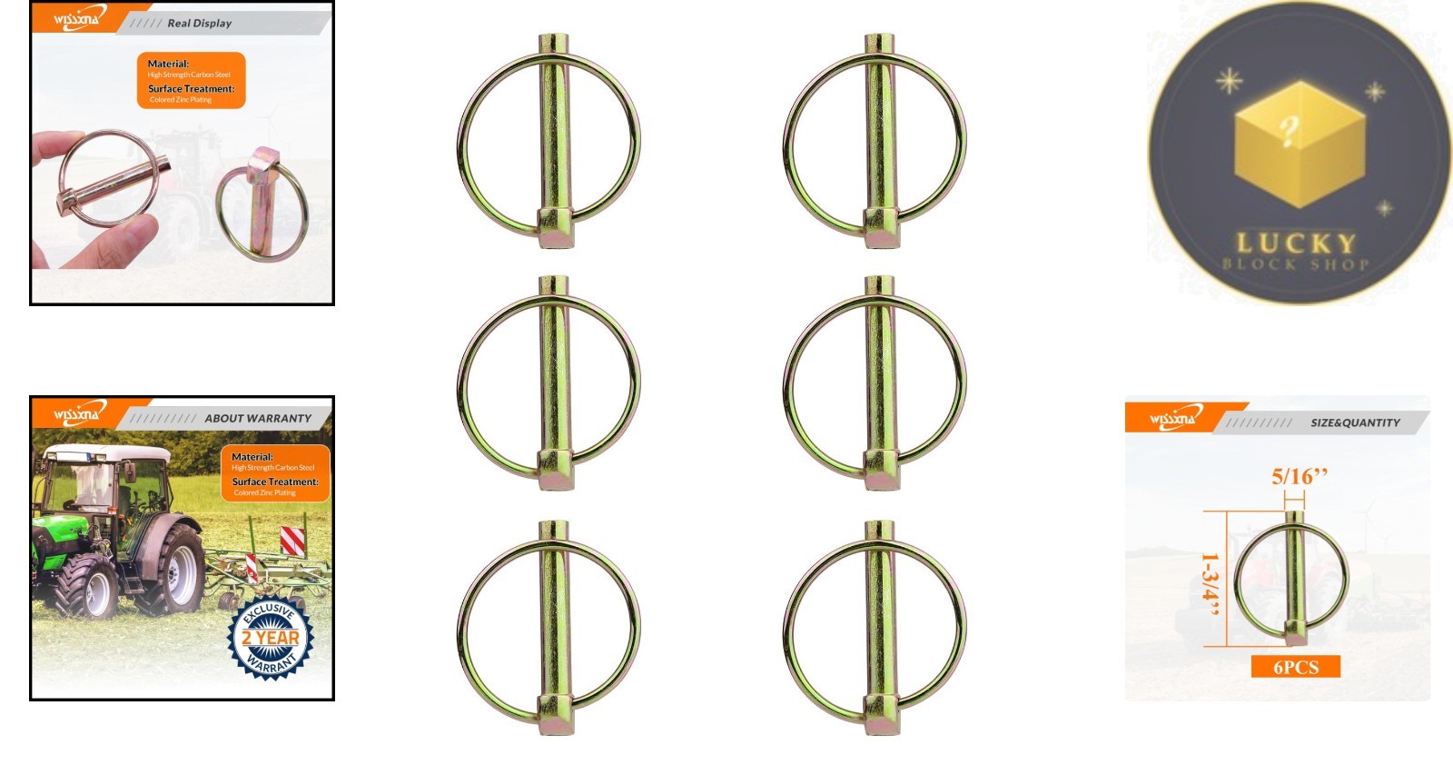 6PCS Heavy Duty Lynch Pins Set – Zinc-Plated 5/16” x 1-3/4” for Durable Towing