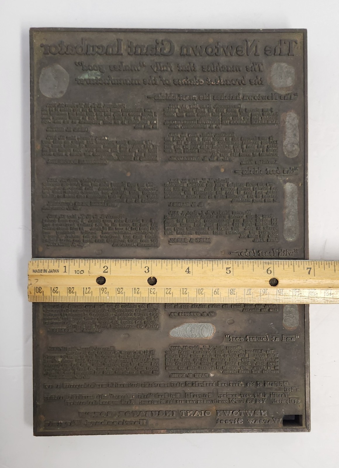 1910’s-20’s THE NEWTOWN GIANT INCUBATOR Printing Plate For Full Page Ad. 7″x10″