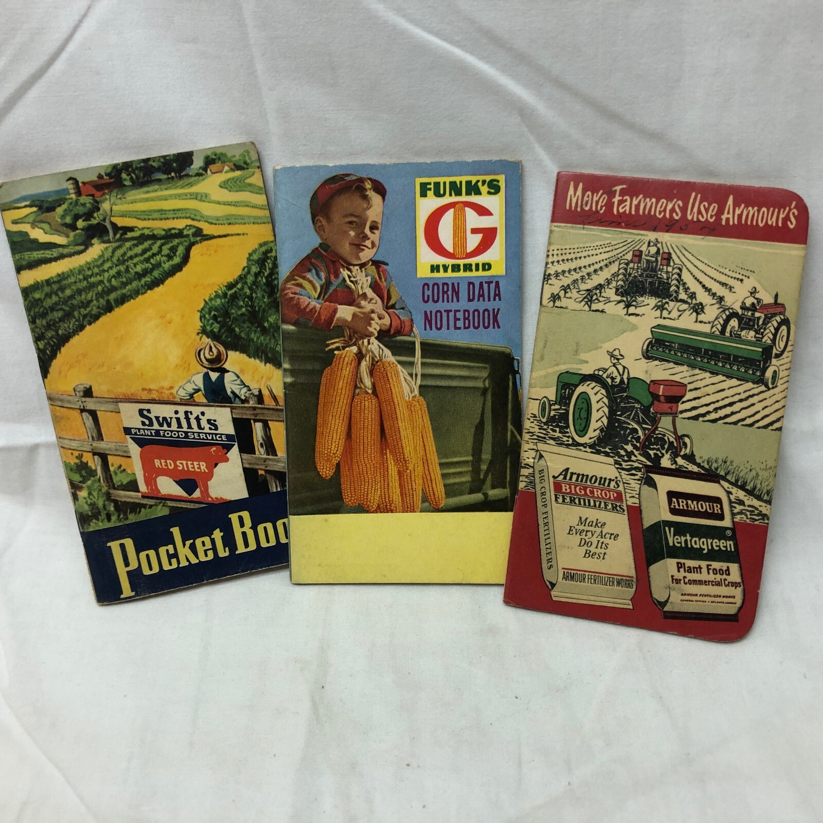 3 Vintage 1953 Farmers Pocket Notebooks Advertising Armour Swift’s Funk’s Hybrid