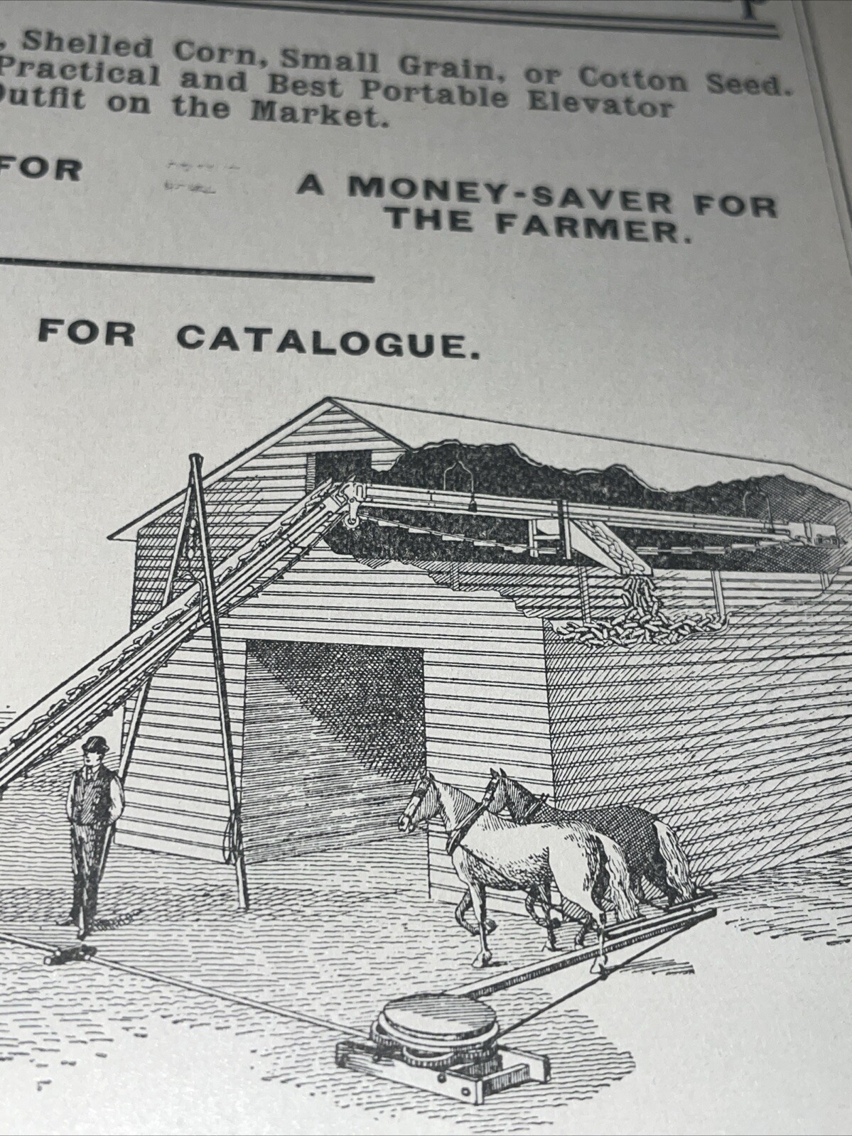 ORIGINAL 1907 Marseilles Elevator & Wagon Dump Farm Implement Advertising