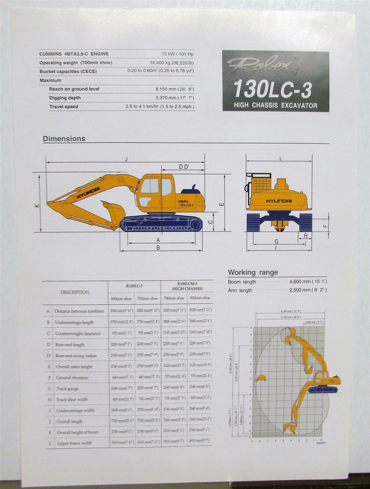1998 Hyundai Robex 130LC-3 High Chassis Excavator Construction Sales Brochure