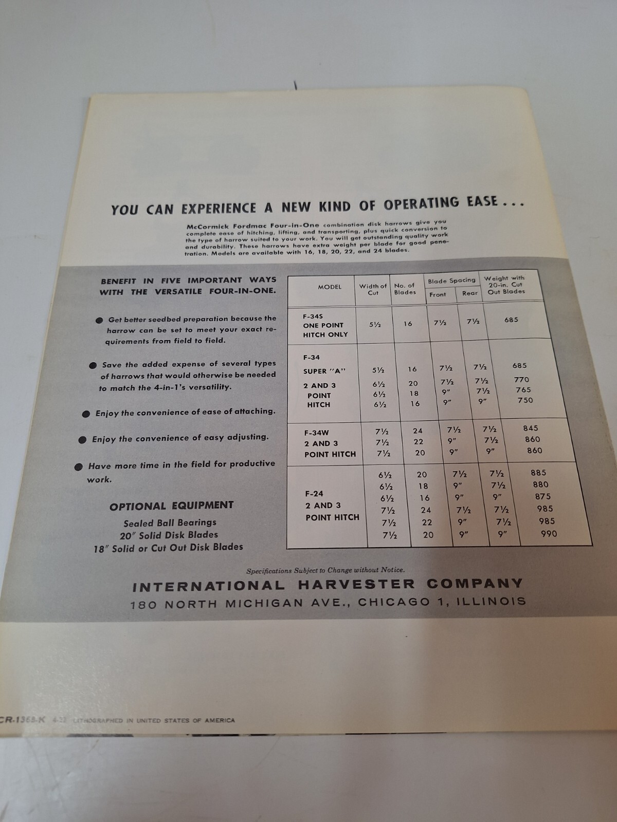 Ih International Harvester McCormick Fordmac Tandem Disk Harrows Brochure
