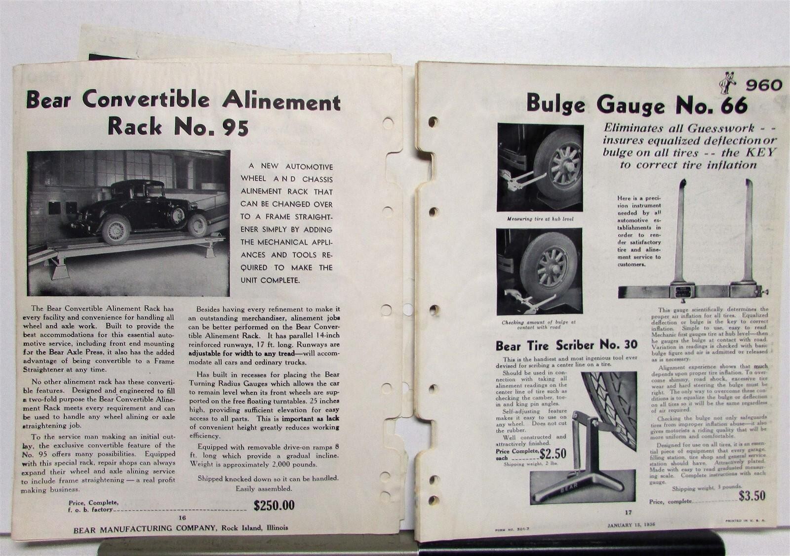1936 Bear Axel Frame Wheel Steering Alignment Lot Of 14 Service Data Sheets