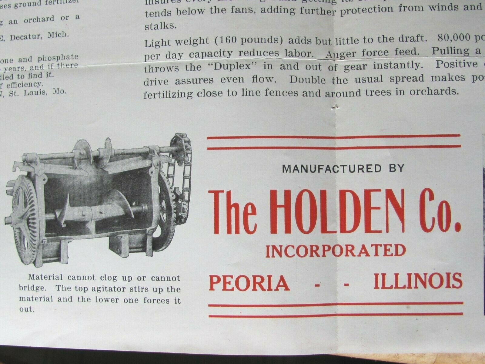 1910’s BROCHURE HOLDEN CO PEORIA IL FARM LIME FERTILIZER SPREADER LUTHY & CO
