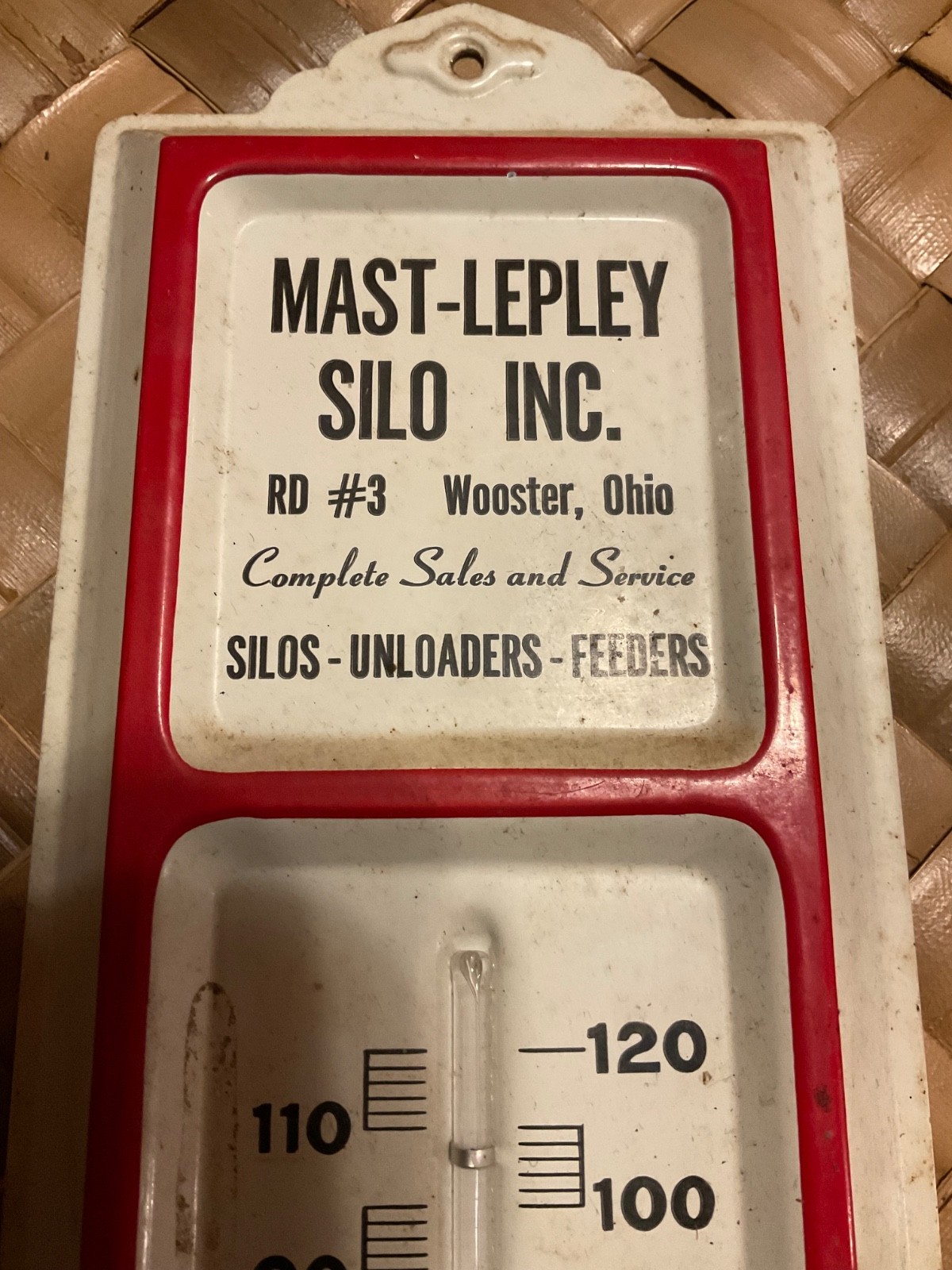Vintage Tin Thermometer Mast-Lepley Silo Ohio Farm Grain Feeders Unloaders 13″X4