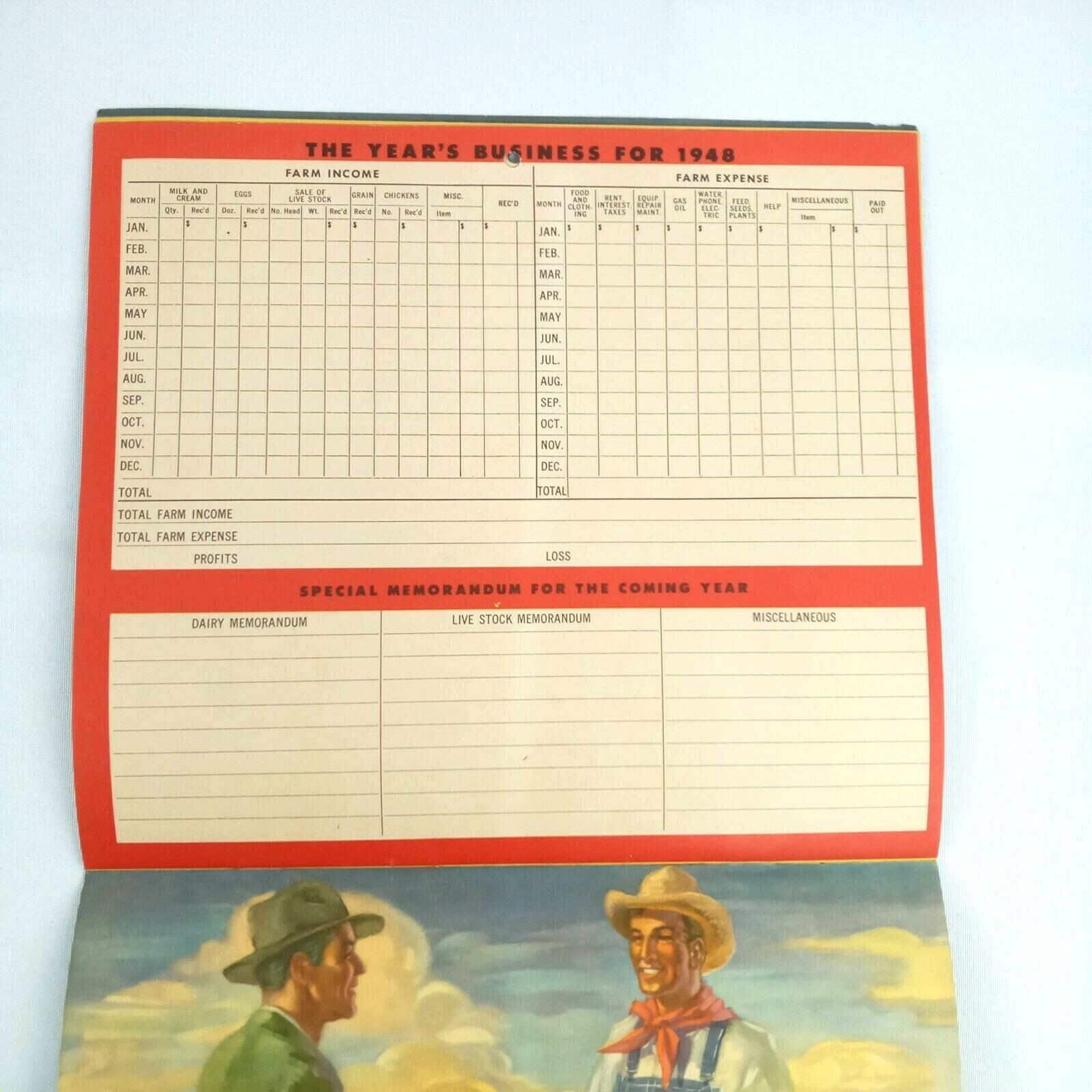Vintage 1948 Farm Income & Expense Calendar Gehl’s Market Pig Production Plan