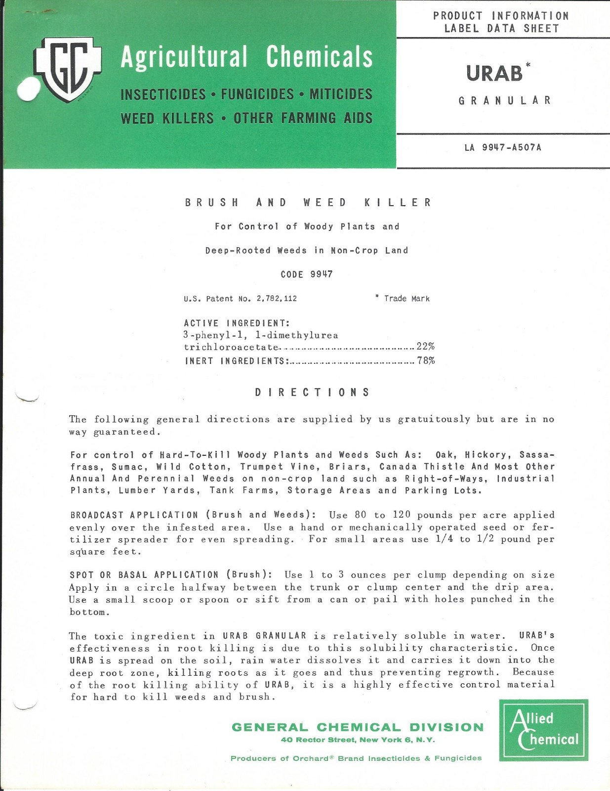 Lawn Garden Data Sheet – Allied Chemical – Brush Weed Killers – 6 items (LG64)