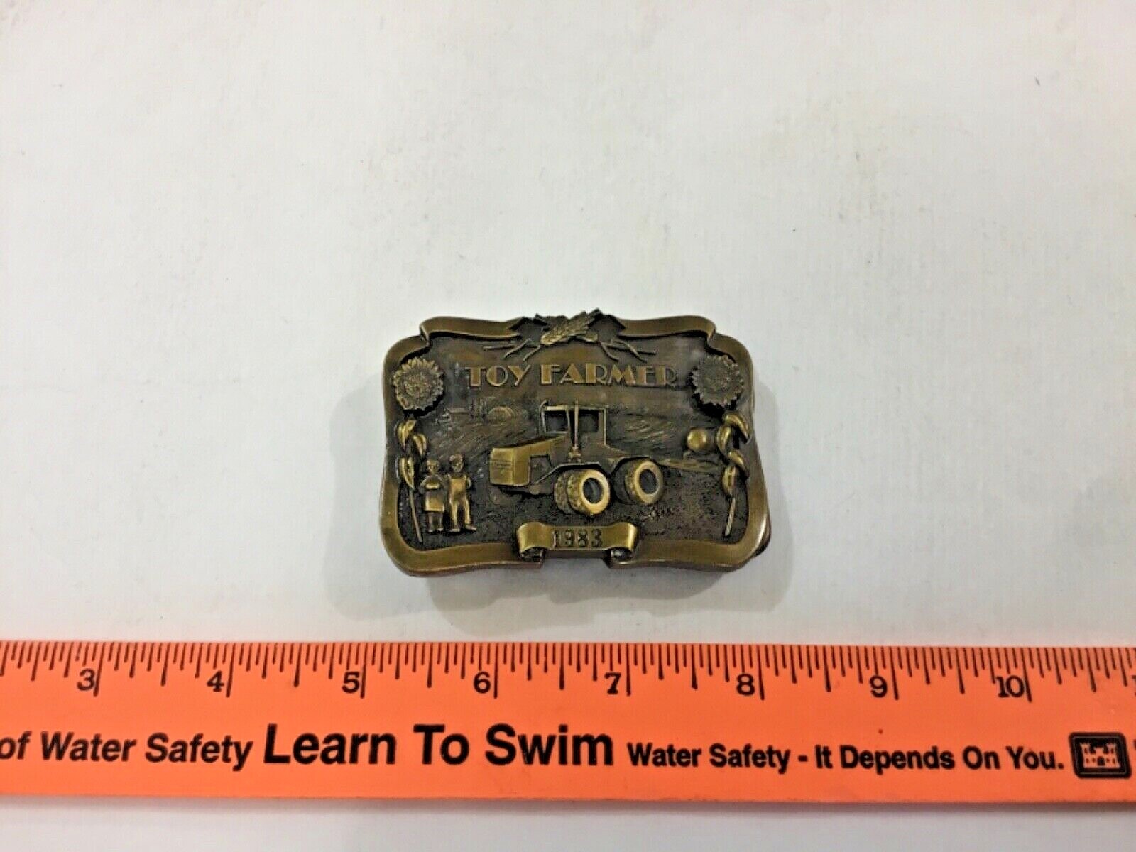 Vintage Metal North Dakota 1983 Toy Farmer belt buckle, FREE ship
