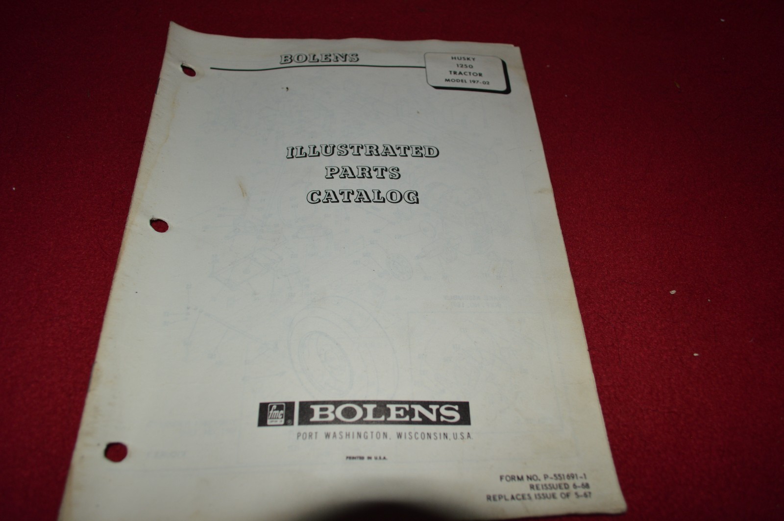 Bolens Husky 197-01 1250 Tractor Dealer’s Parts Book Manual CHPA