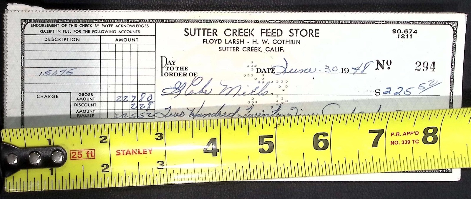 1947 Sutter Creek Feed Store Checks Bank Of Amador County California Set