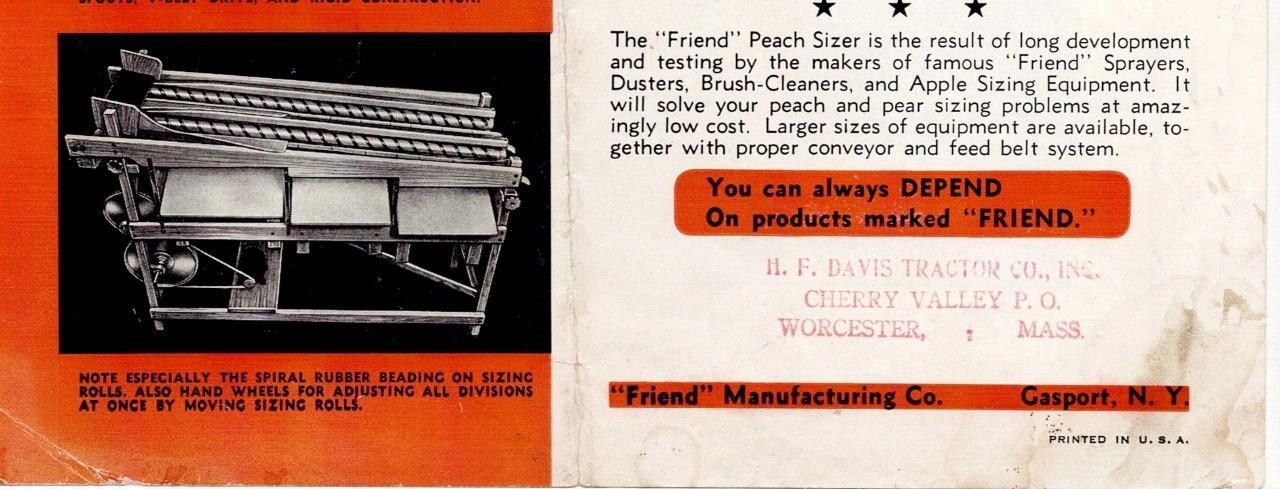 Peach Sizer Ad Sheet, “Friend” Manufacturing Co. Gasport, NY Illustrated c 1930s
