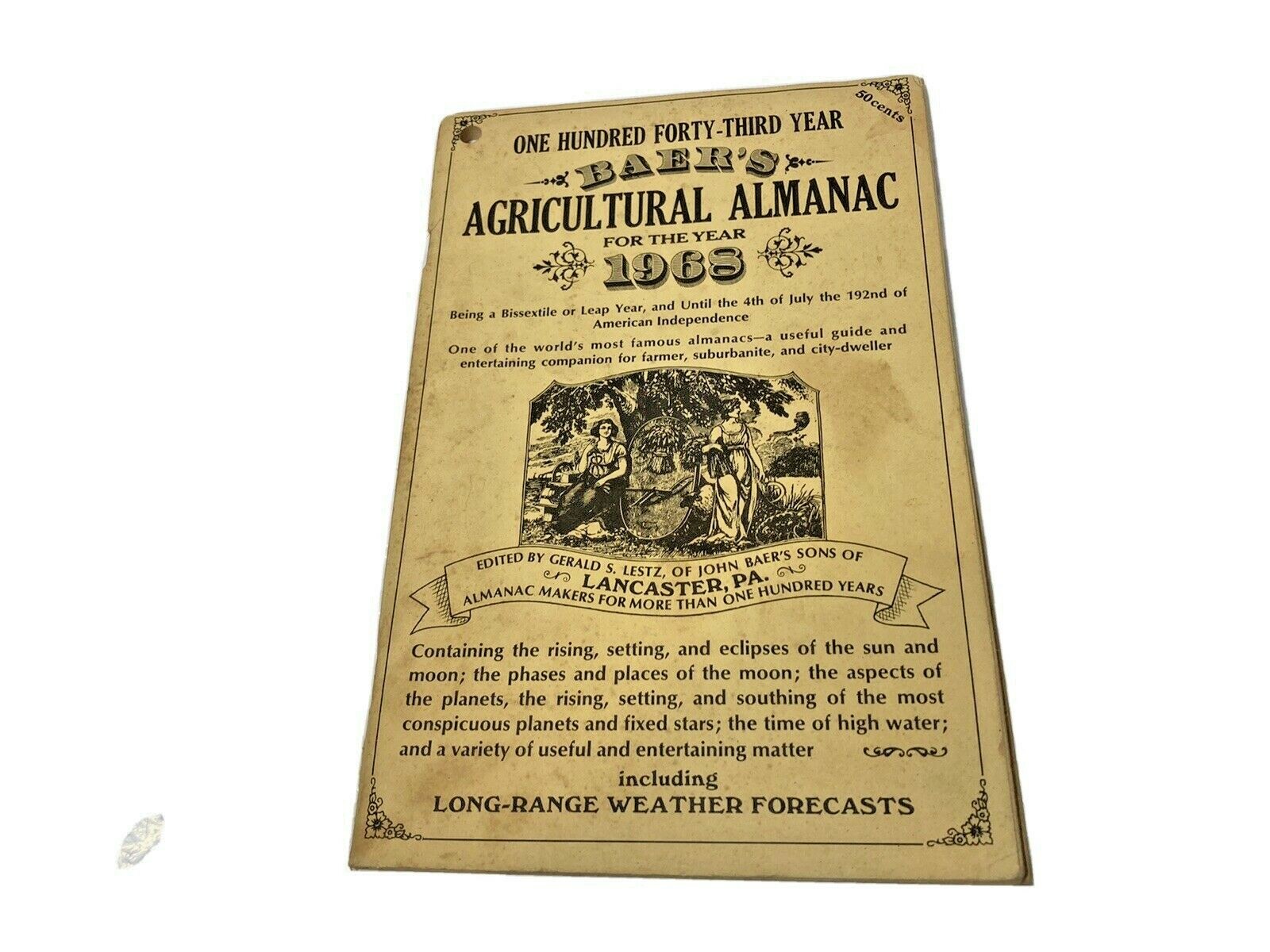 Vtg 1968 Booklet Baer’s Agricultural Almanac w Weather Forecasts Lancaster PA