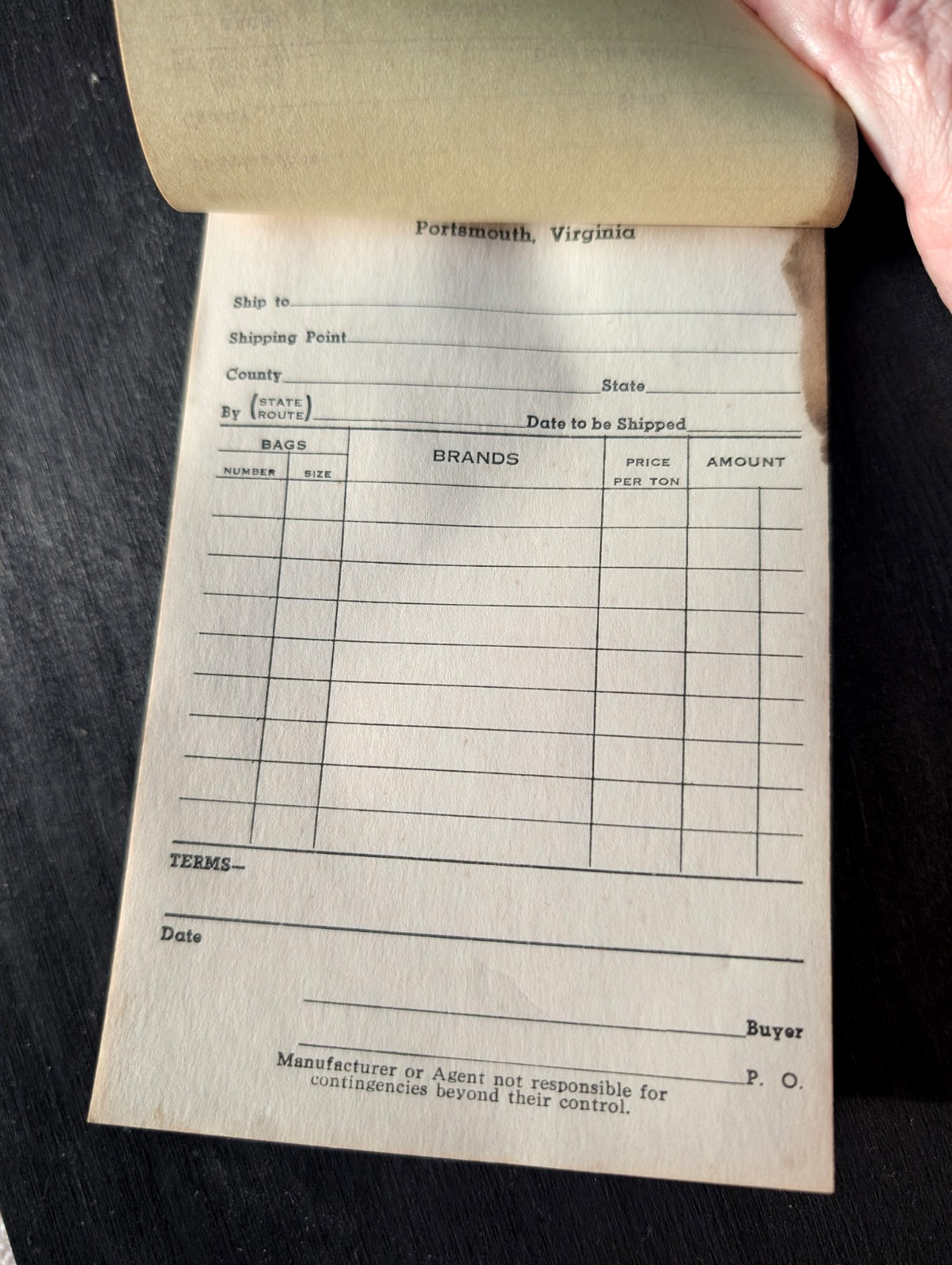 BAUGH & SONS COMPANY Portsmouth Virginia Vintage Old Sales Consumer’s Order Book