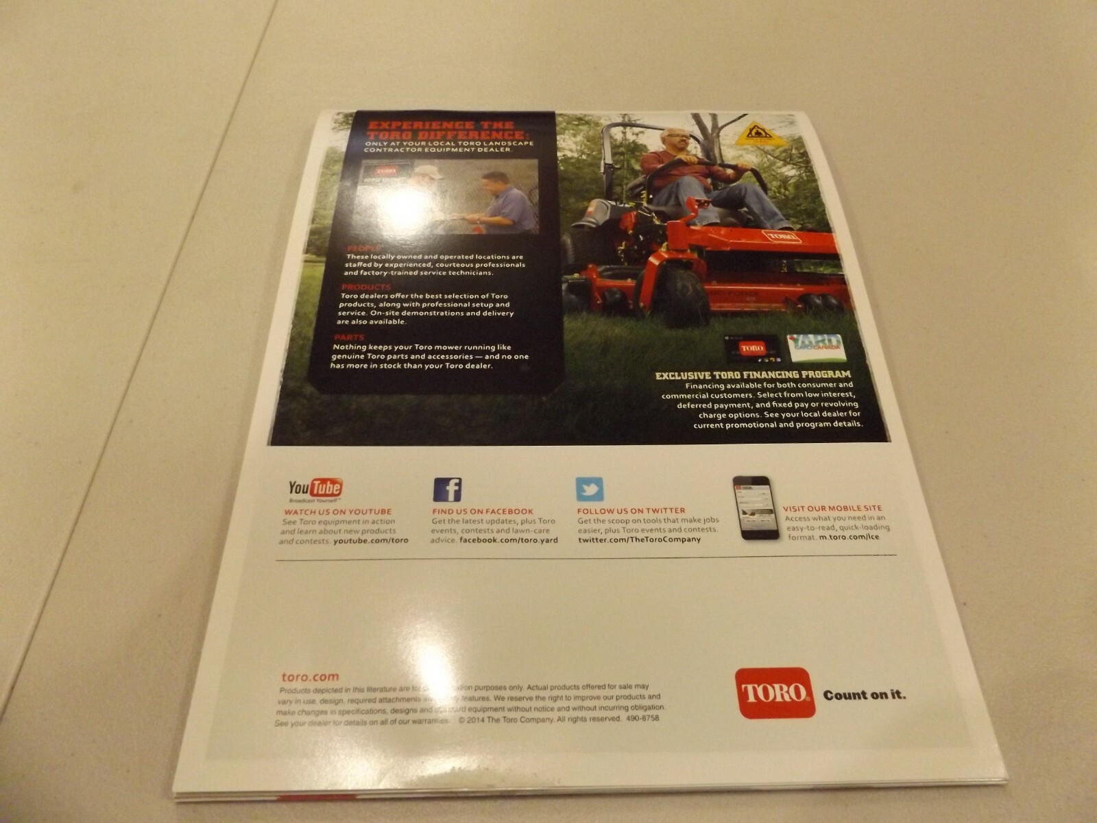 TORO COMMERCIAL LANDSCRAPE EQUIPMENT, LIT. # 490-8758 2014