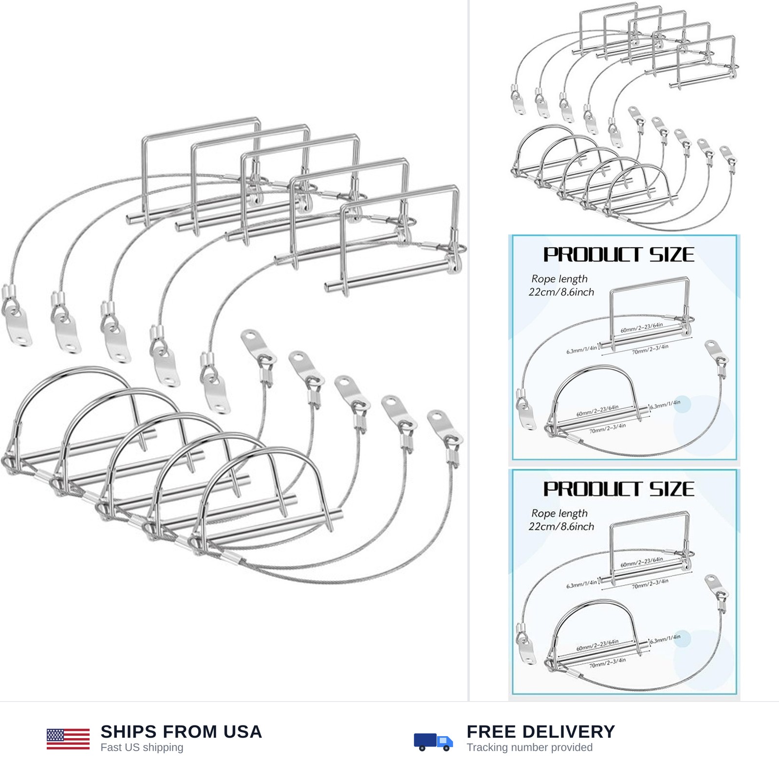 Umigy 10 Pcs Trailer Coupler Pin with Steel Quick Release Ring, 2-3/4″ x 1/4″…