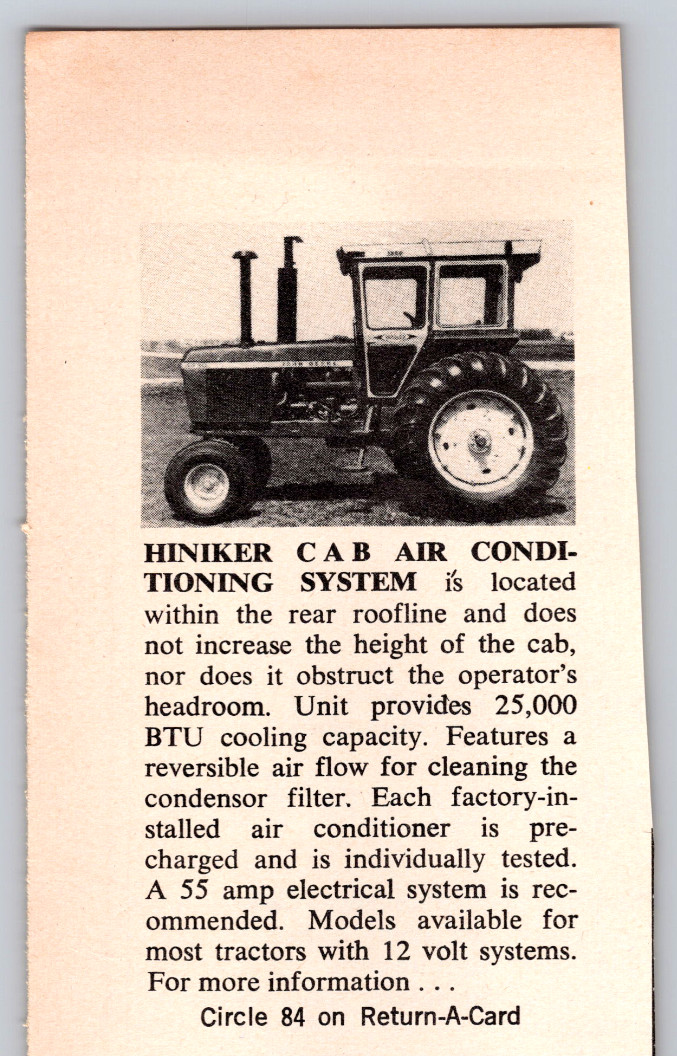 1973 Print Ad Hiniker Cab Air Conditioning System Located in the Read Roofline