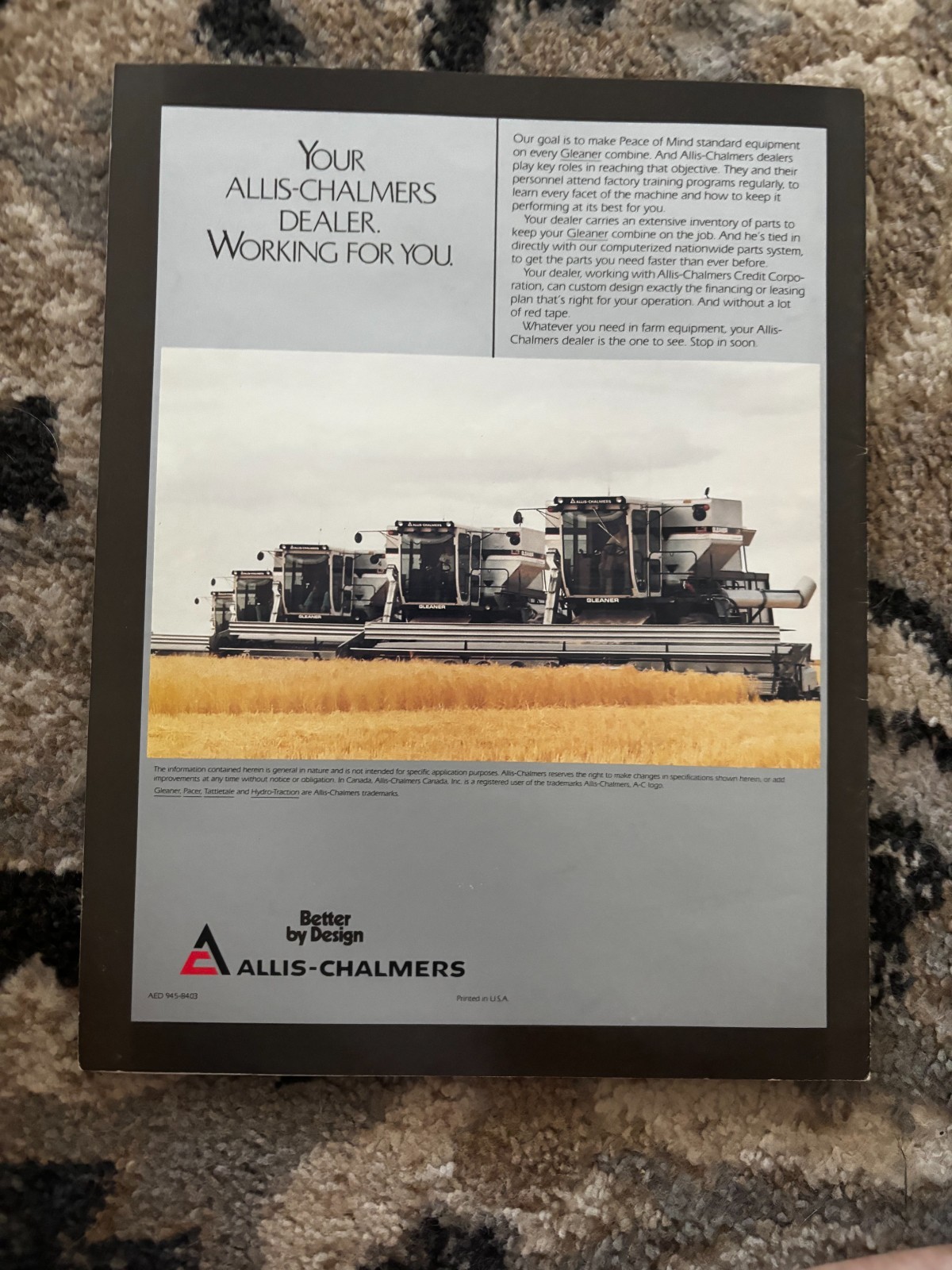 Allis Chalmers L3 M3 F3 Combine For 1984 Brochure DCPA26