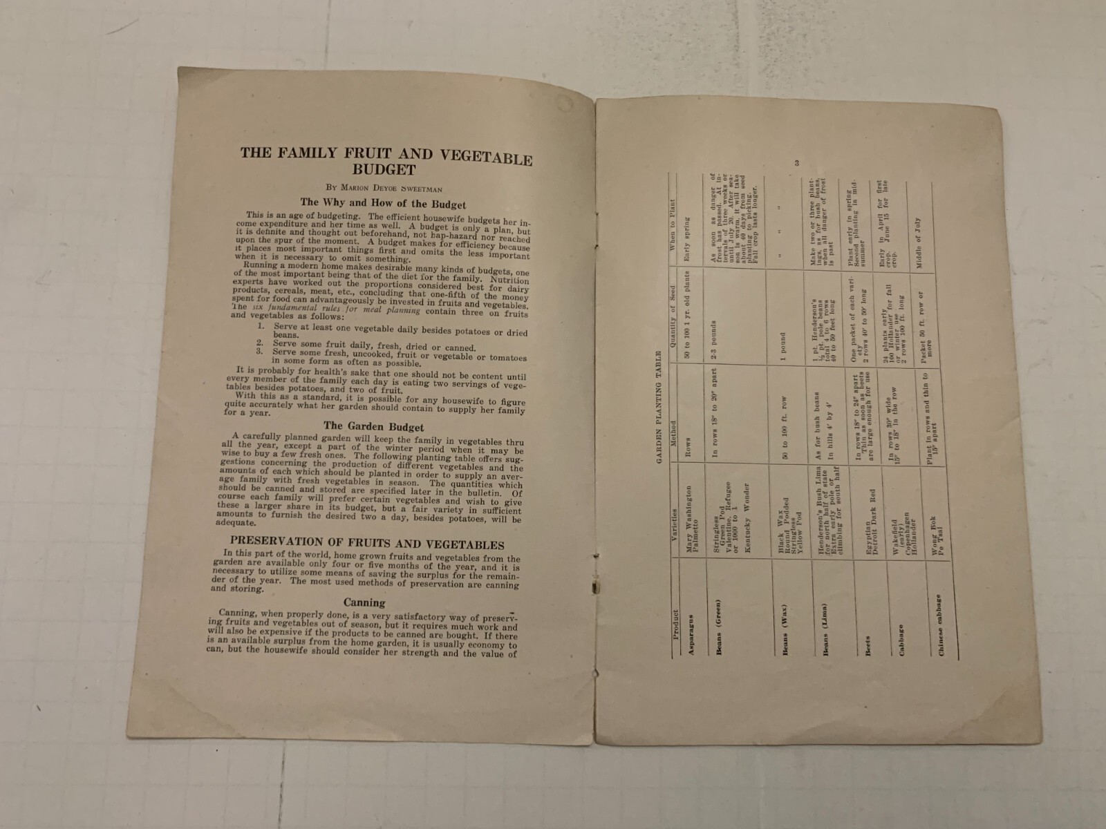 1927 The Family Fruit and Vegetable Budget Booklet by Iowa State College