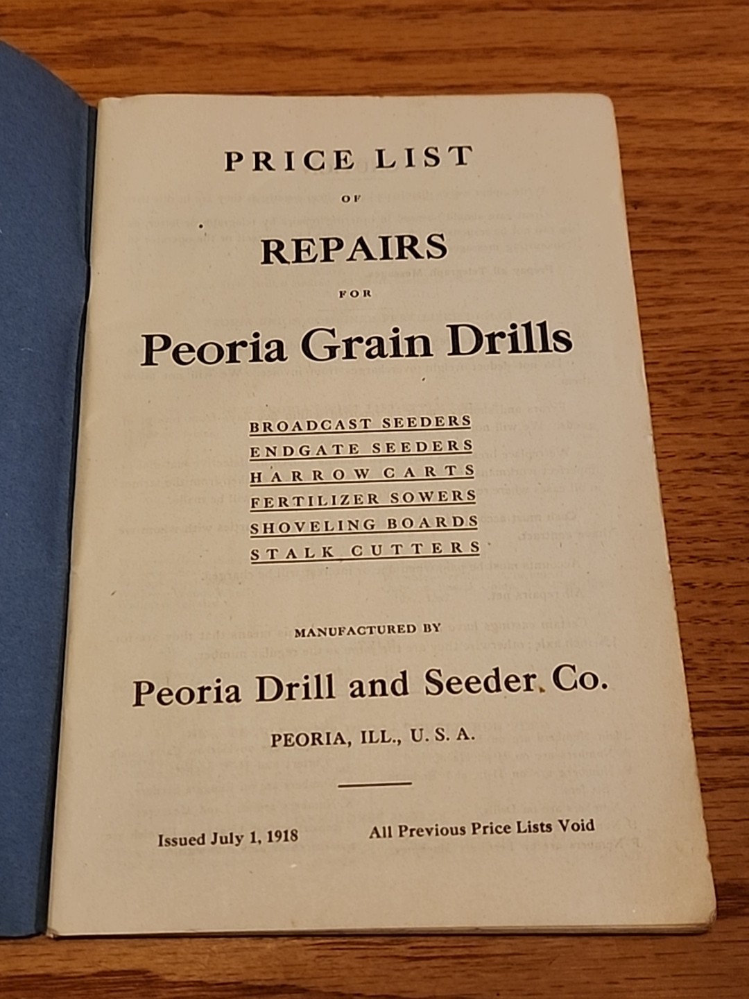 1918 Peoria Drill Seeder Co Farm Price List Repair Catalog Illustrated