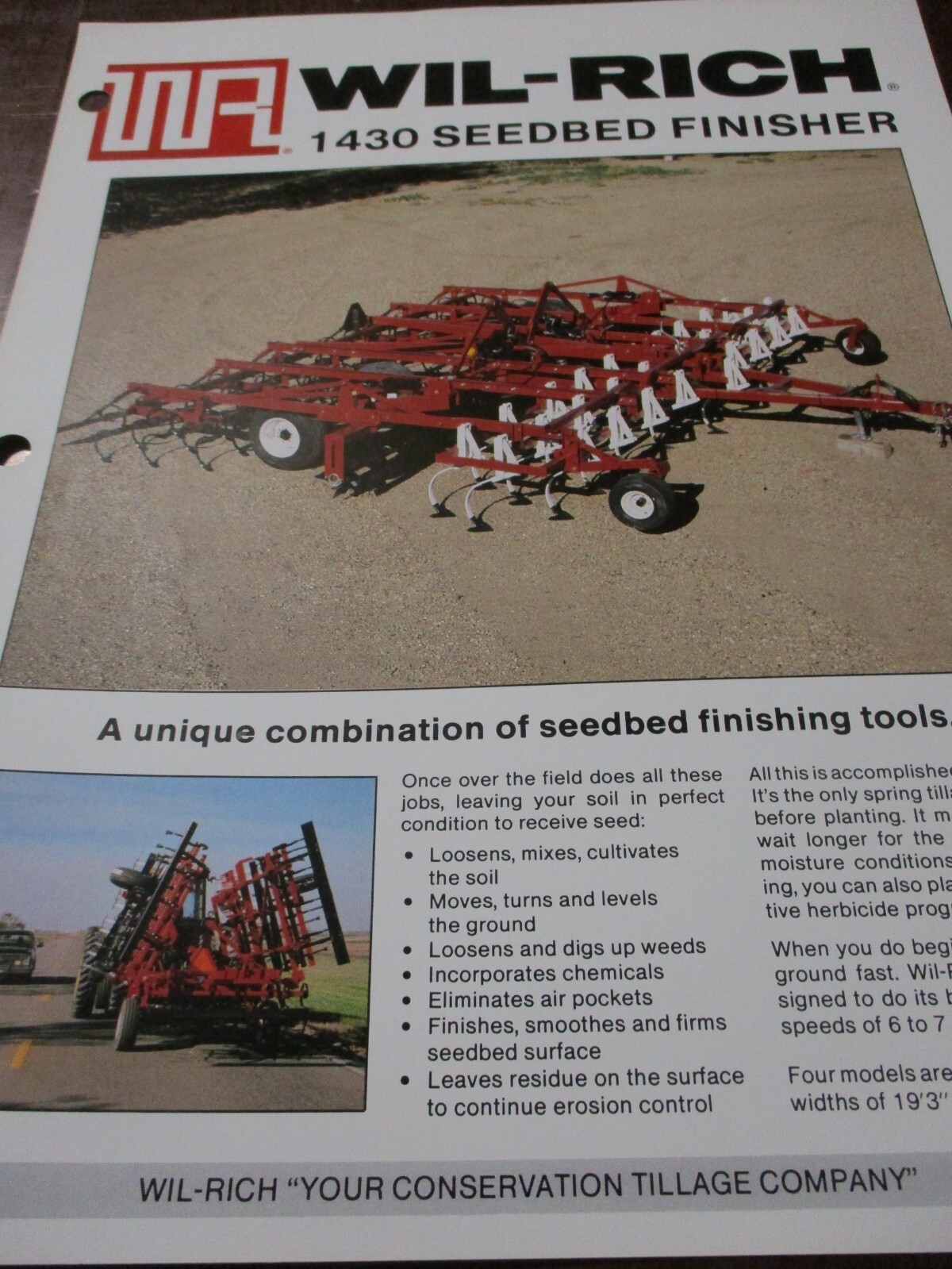 Wil-Rich 1400/1430 Seedbed Finisher, 1500 Stalkmaster Sales Brochures 3 items