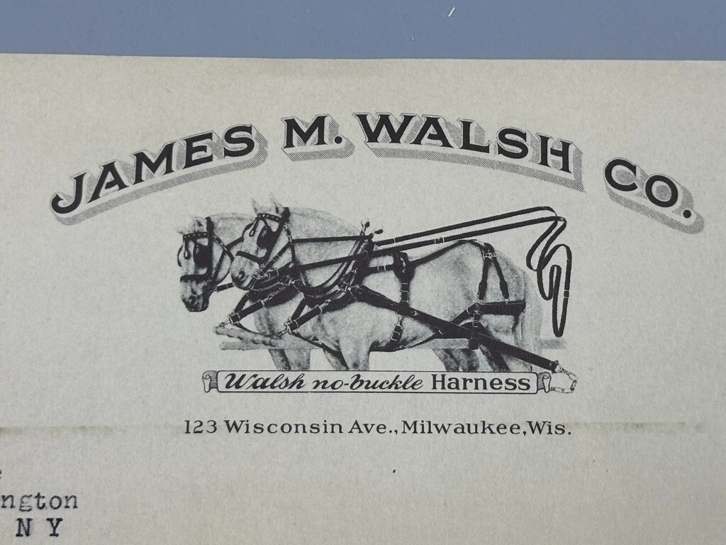 1928 James Walsh HORSE HARNESS Collars FARM Advertising MILWAUKEE Wisconsin