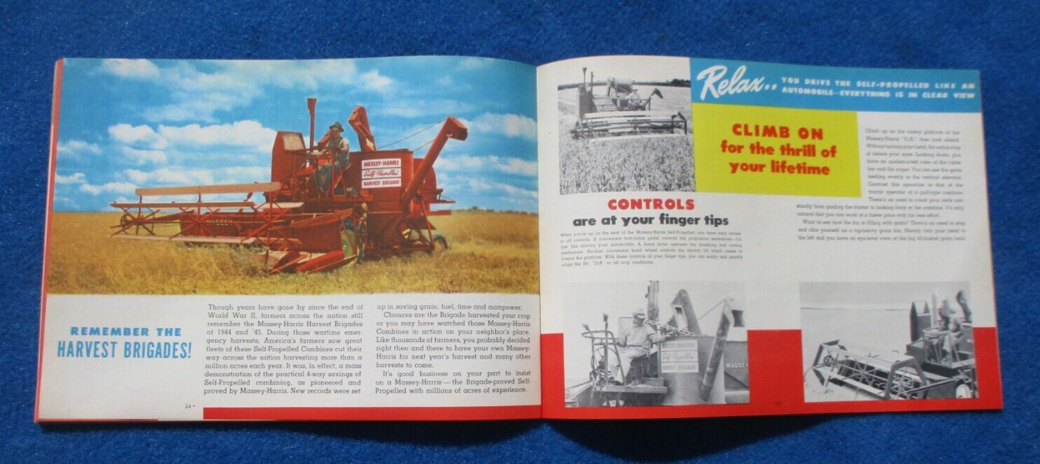 Massey Harris 1950’s Combine Sales Booklet Many Full Color Pages Original NOS