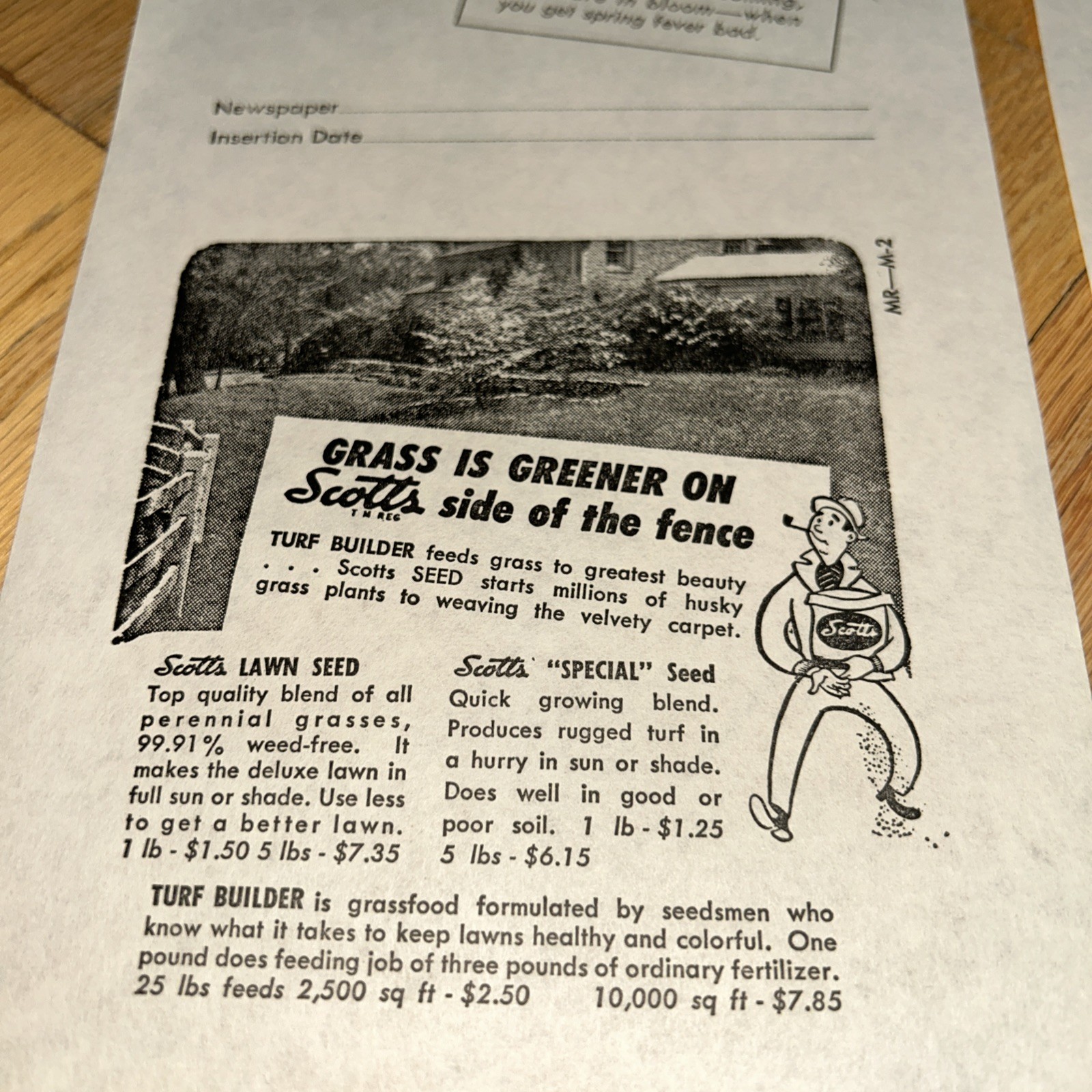 1940s O.M SCOTT & SONS CO Newspaper Mat Ad SCOTT’S GREEN GRASS Marysville OHIO