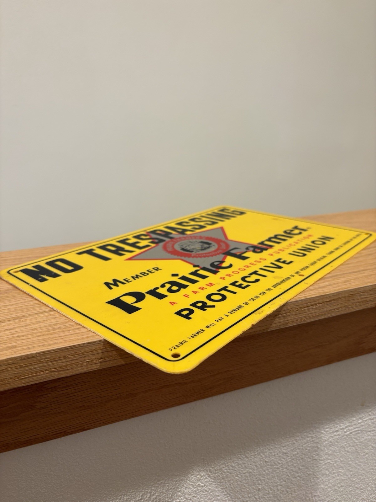 Vintage PRAIRIE FARMER PROTECTIVE UNION No Trespassing Sign 12″x8″ Plastic