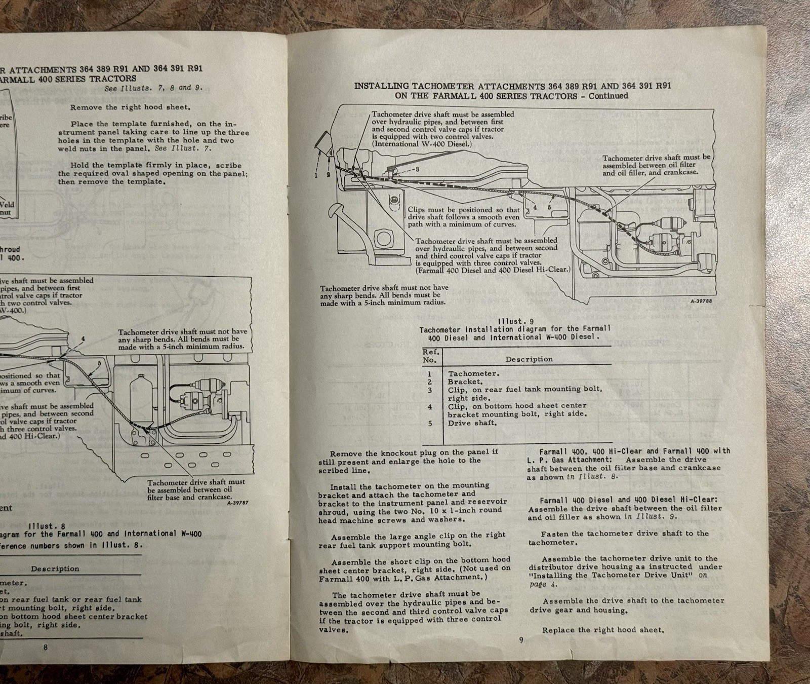 International Harvester Tach Attachment for 300 400 Tractor Operator Manual