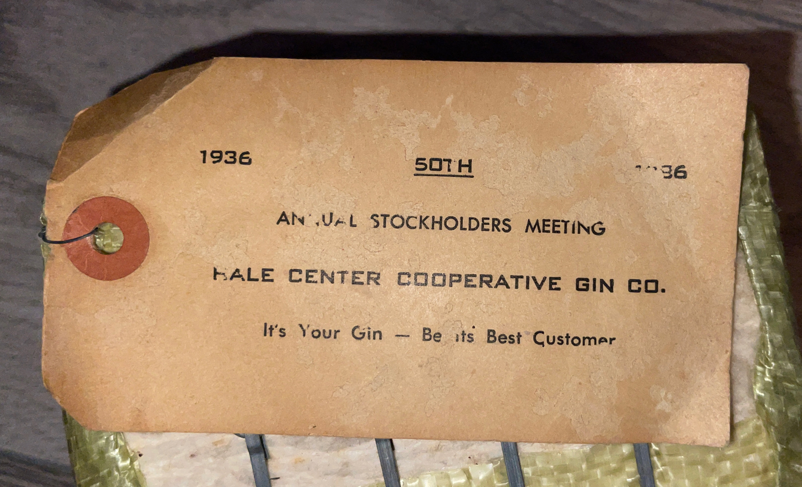 Vintage Texas Mini Cotton Bale 5.5″ Souvenir Hale Center Cooperative Gin Co 1936