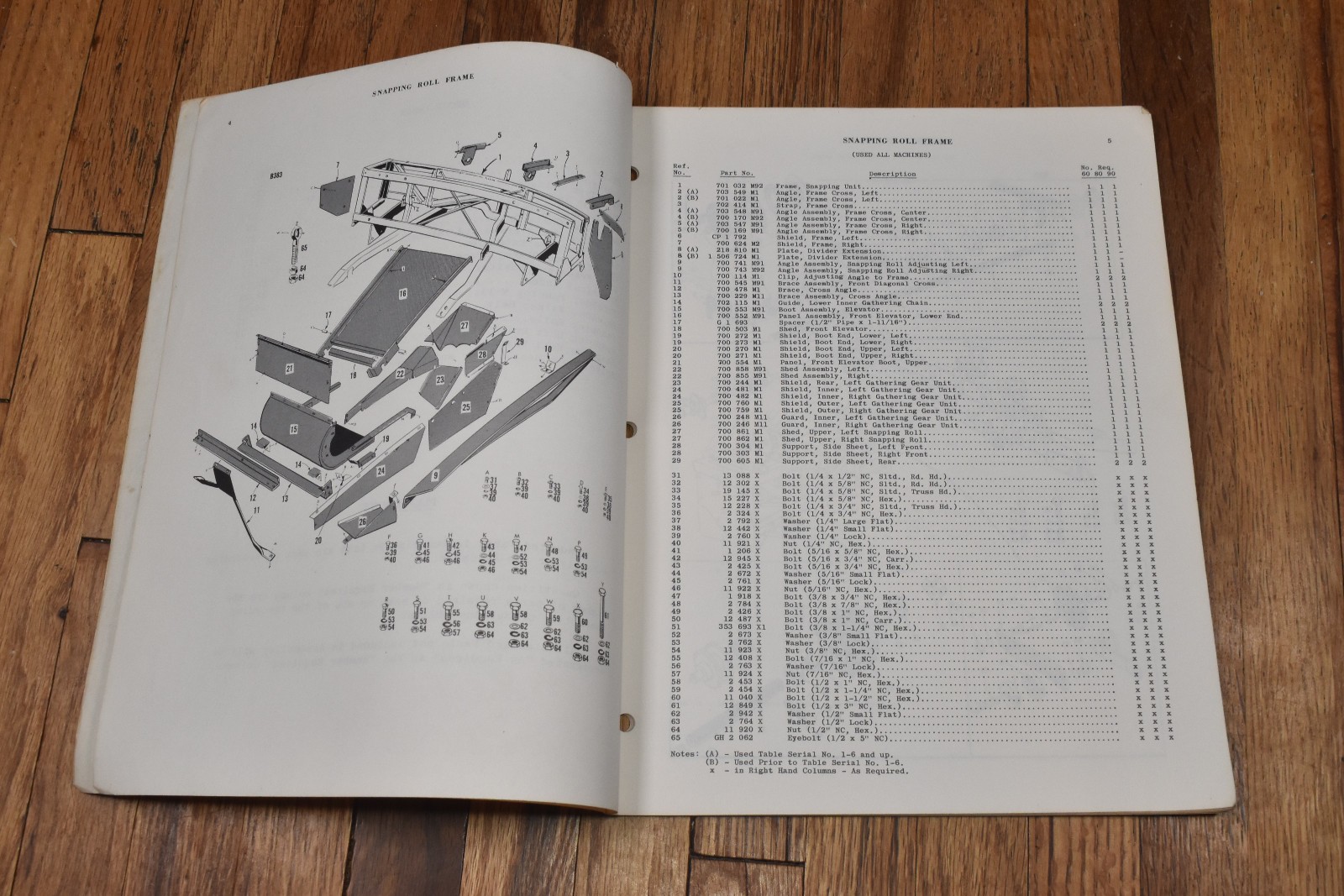Vintage Massey Harris Corn Table 60 80 90 Combines Repair Parts List