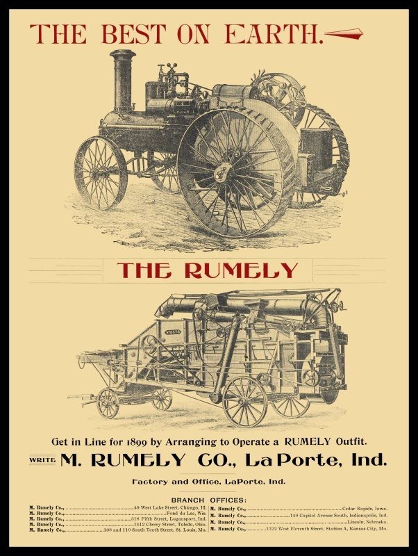 1898 RUMELY Traction Engine & Thresher, La Porte Indiana NEW METAL SIGN: 9×12″