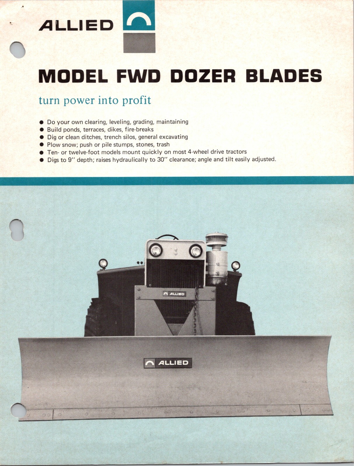 Vintage Allied Model FWD Dozer Blades Chicago Sales Dealer Advertising Brochure