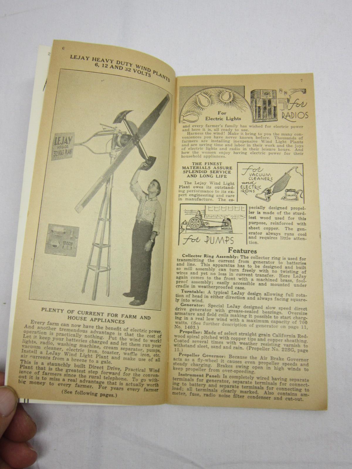 LEJAY Wind Electric Equipment Catalog Brochure Ad Vtg Old Farm Mill Tool Paper