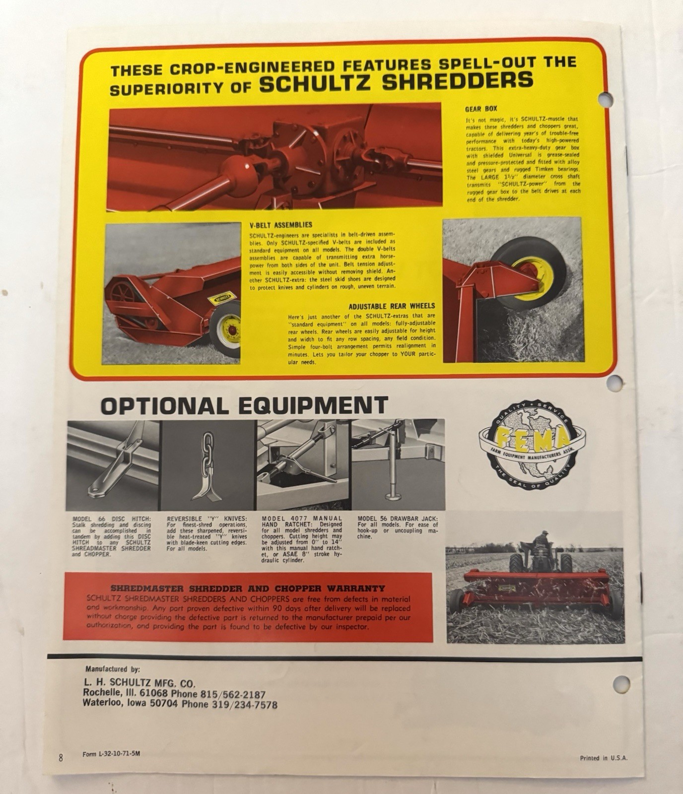 Vtg 1972 & 1988 Set Of 2 Farming Agricultural Shultz Mfg Dealer Sales Brochures